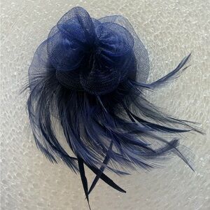 Navy Blue Fascinator Hair Clip | Feather Tea Party Church Derby Headpiece